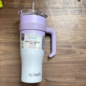 Splash 40oz Travel Mug in Lavender and White with Handle
